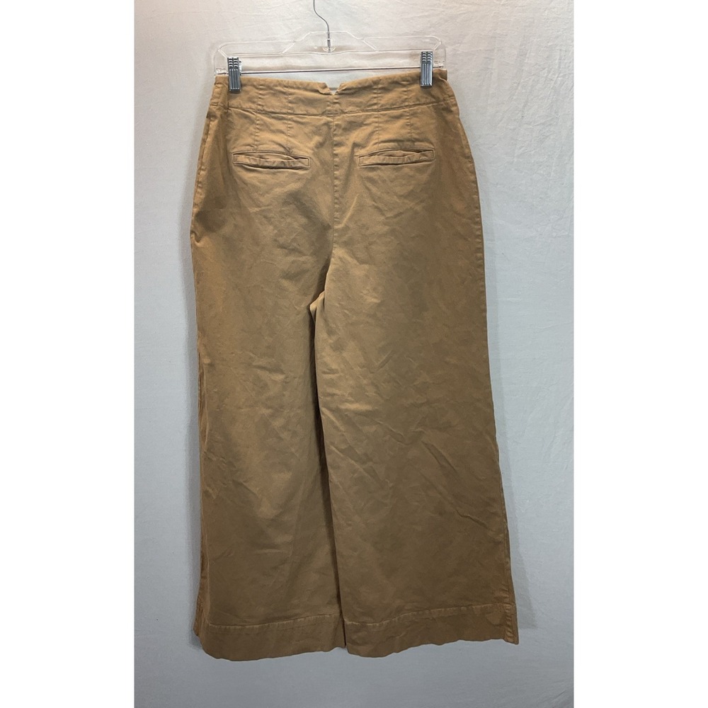 Maeve by Anthropologie Wide-Leg Pleated Pants in Khaki Tan Cotton Sz 4 Casual - Picture 3 of 10